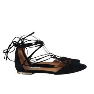 Steve Madden Shoes Womens 6.5 Flats Fashion Leather Ankle Wrap Black Sunshine